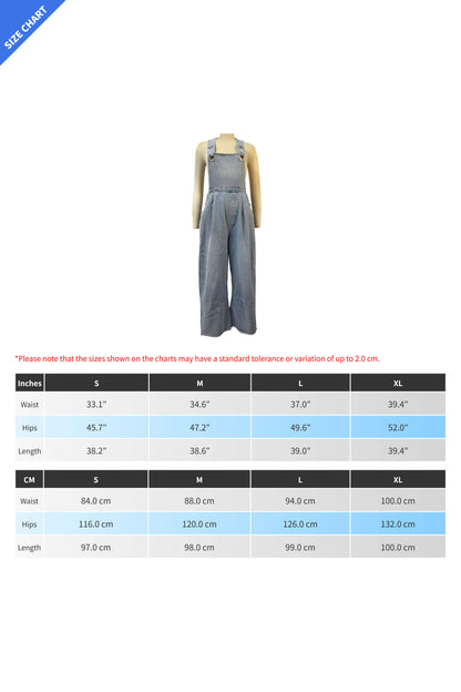 Pleated Wide Leg Denim Overalls
