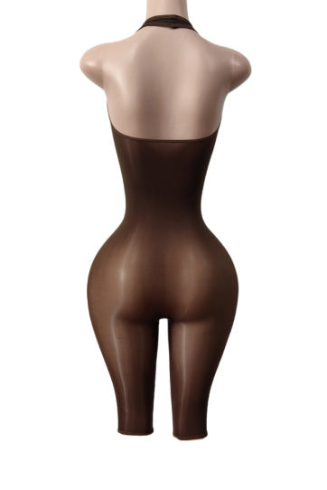 Backless Halter Bodycon Biker Romper
