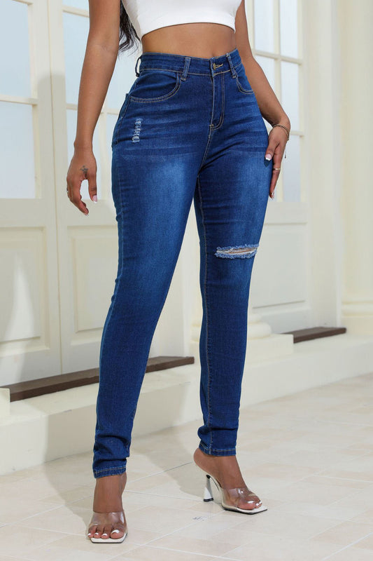 High Waisted Skinny Ripped Jeans