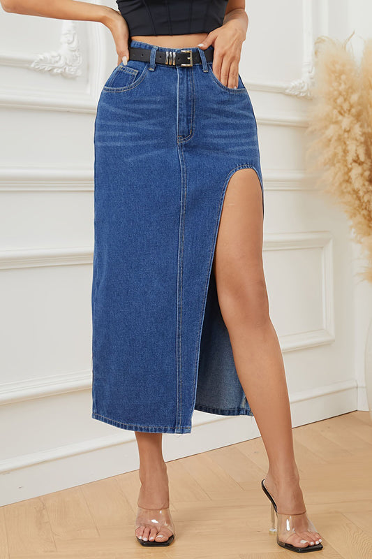 Denim Slit Maxi Skirt