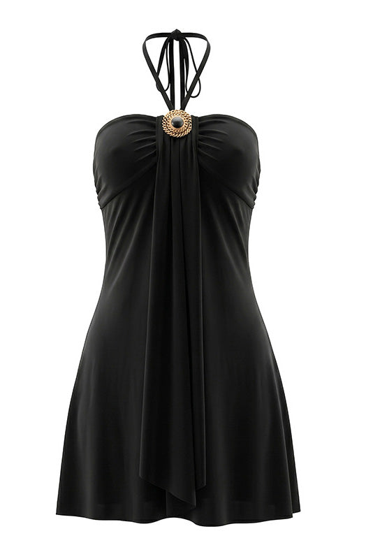 Draped Halter Hardware Mini Dress