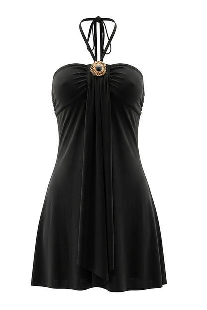 Draped Halter Hardware Mini Dress