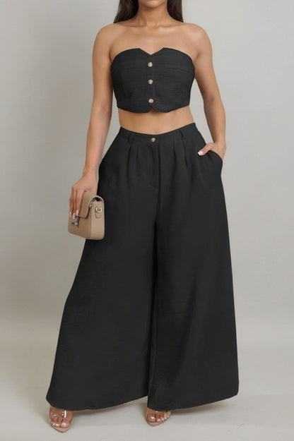 Stretch Tube Top Vest and Wide Leg Pants Set