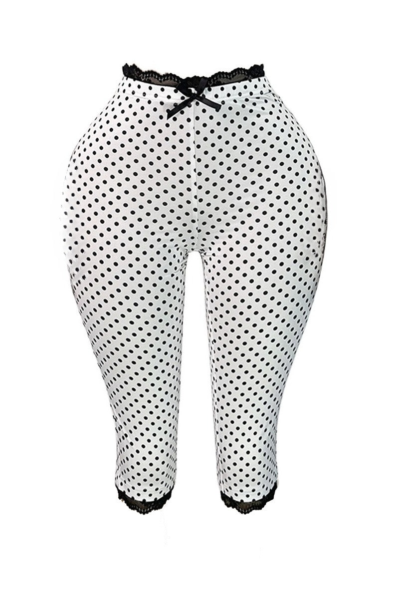 Polka Dot Lace Trim Capri Leggings