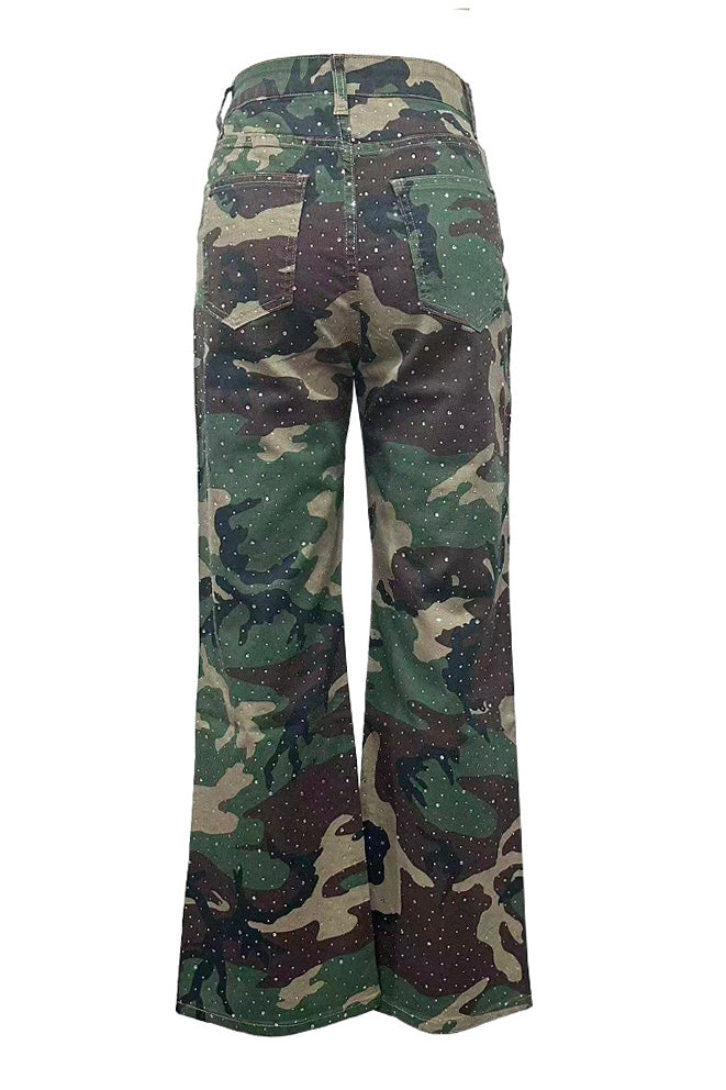 Rhinestone Camo Straight Leg Jeans