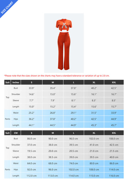Short Sleeve Cropped Top Pants Set