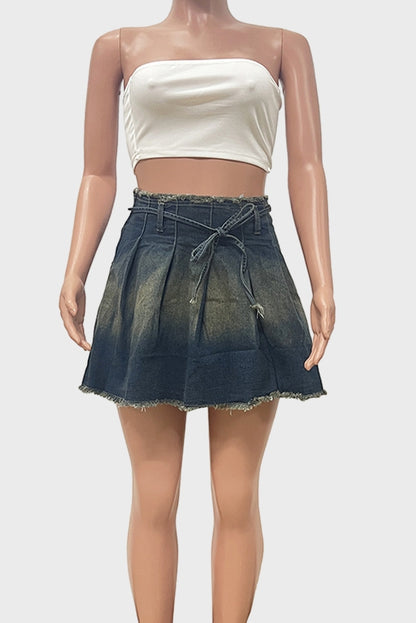 Pleated Denim Mini Skirt