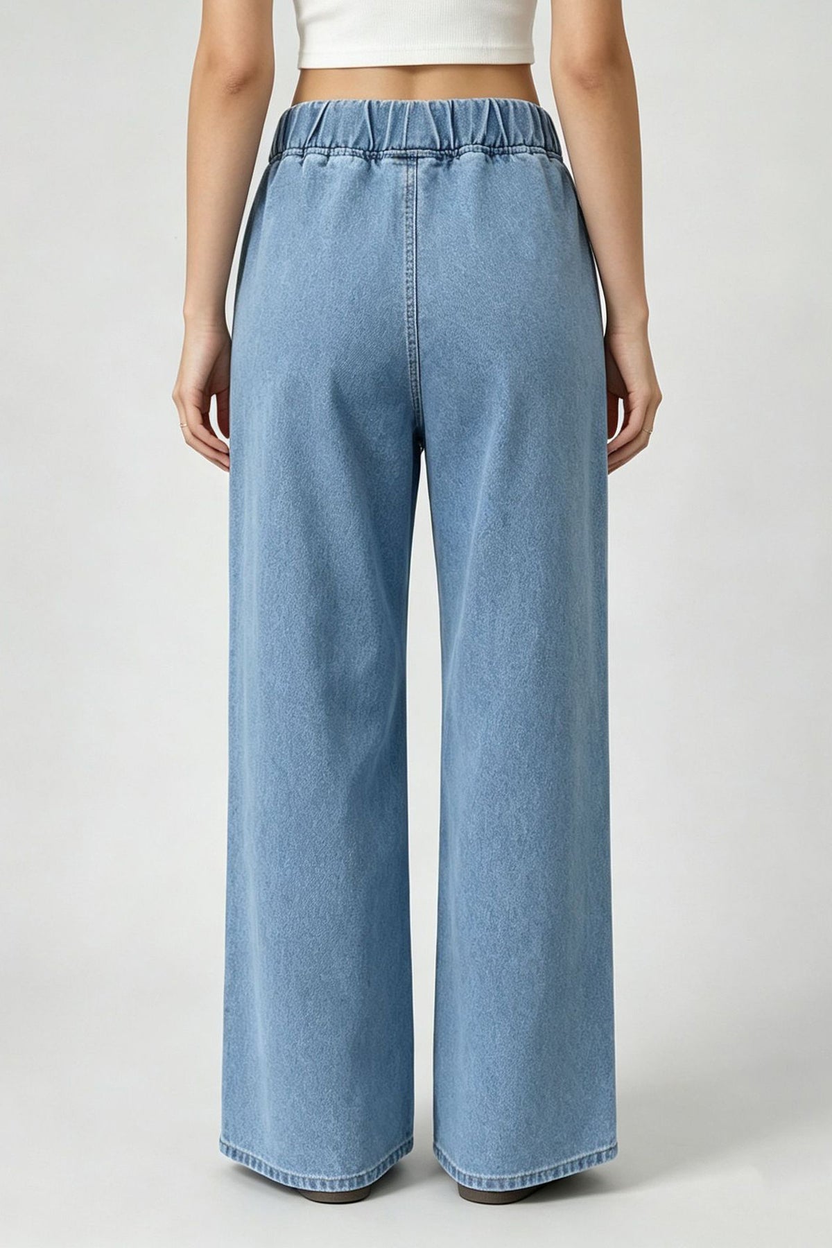 Elastic Waist Non-Stretch Wide Leg Jeans