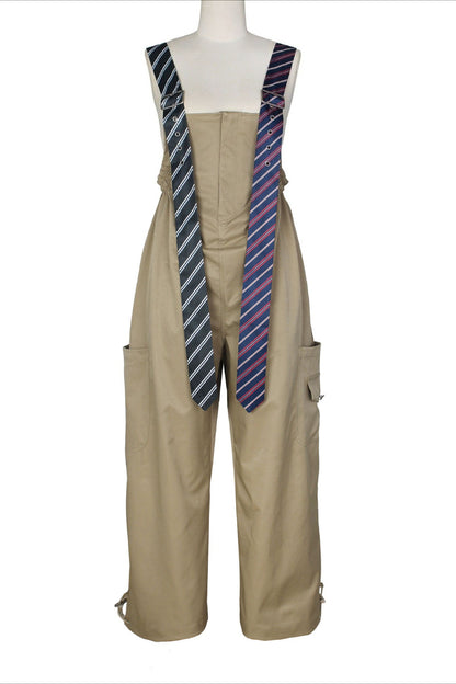 Wide-Leg Cargo Overalls with Buckle Straps