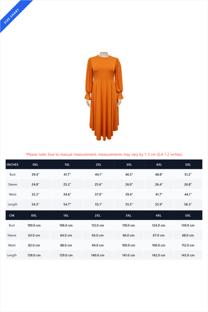 Plus Size Ruffle Cuff Pleated A-Line Midi Dress