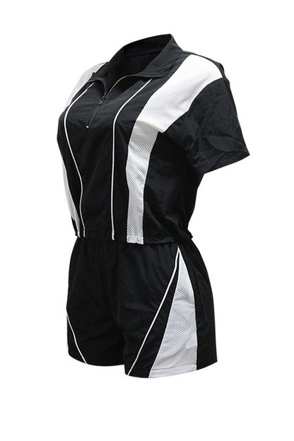 Solid Patchwork Sports Shorts Two-Piece Set
