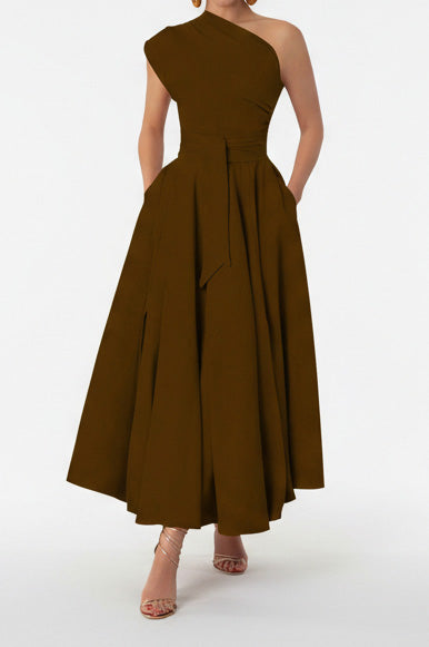 Elegant One-Shoulder A-Line Midi Dress