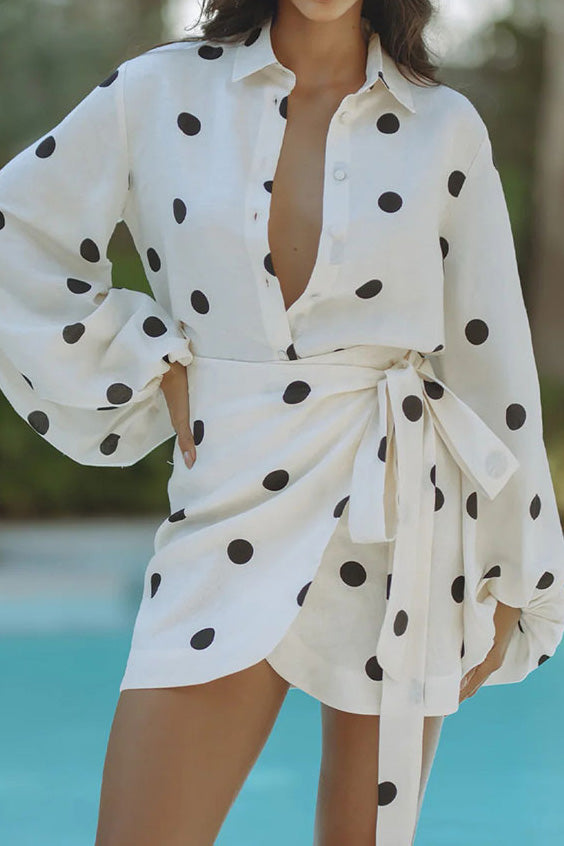 Polka Dot Long Sleeve Two-Piece Skirt Set
