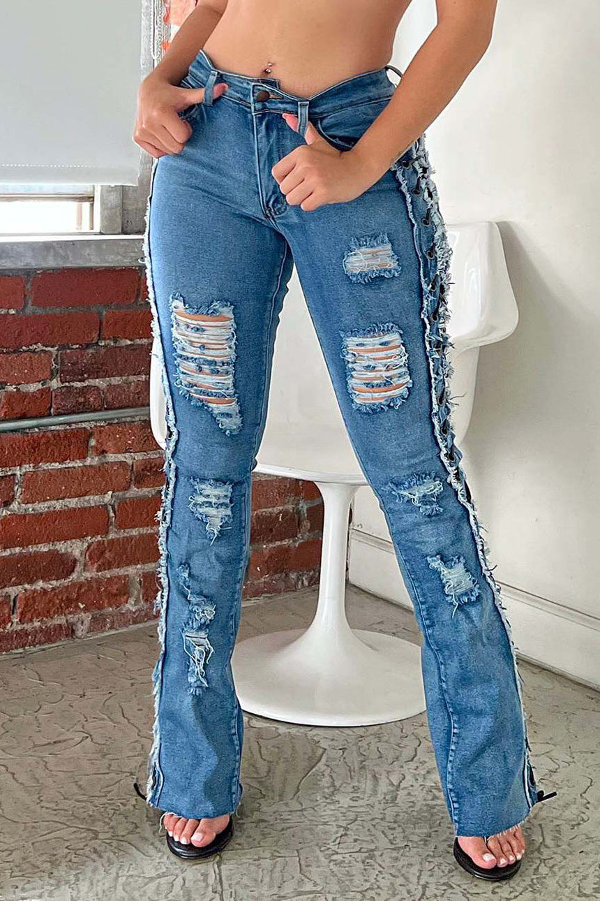 All Laced Up Mid-Rise Bootcut Jeans