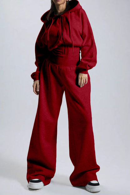 Hooded Drawstring Wide Leg Jumpsuit
