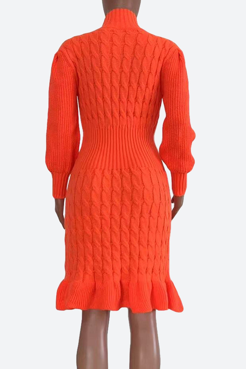Ruffled Knitted Turtleneck Dresses