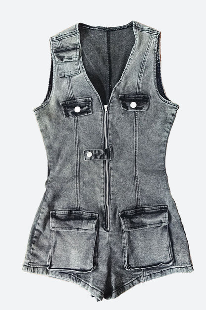 Waist-Cinched Denim Rompers