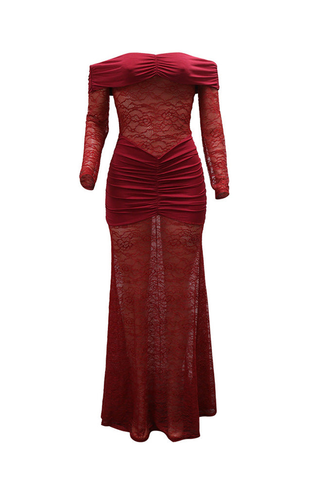 Off Shoulder Lace Maxi Dress