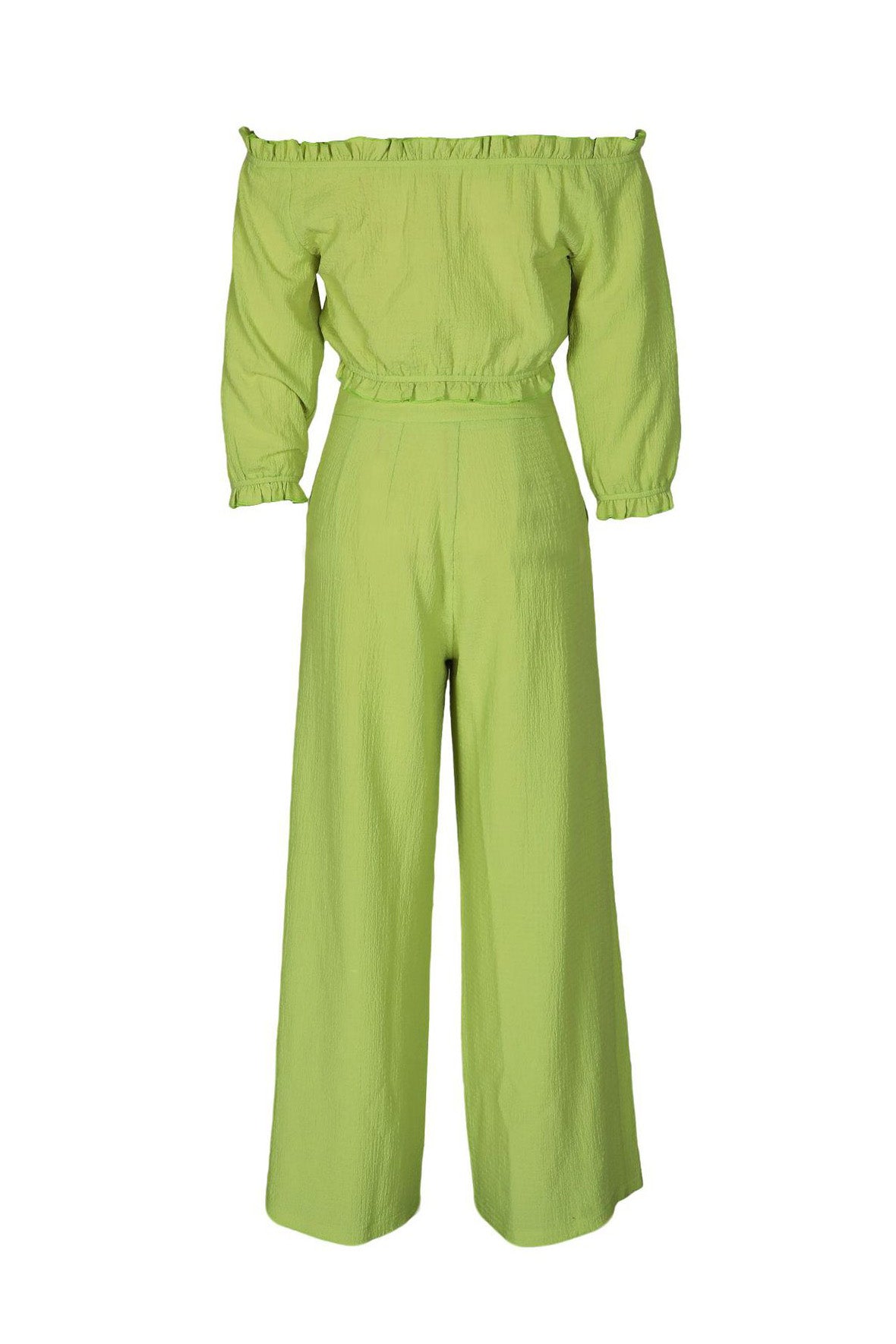 Textured Off-Shoulder Ruched Top & Wide Leg Pants Set