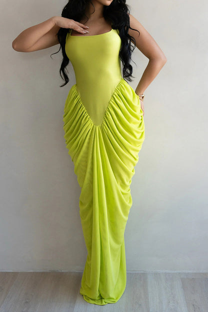 Draped V-Waist Chiffon Maxi Dress
