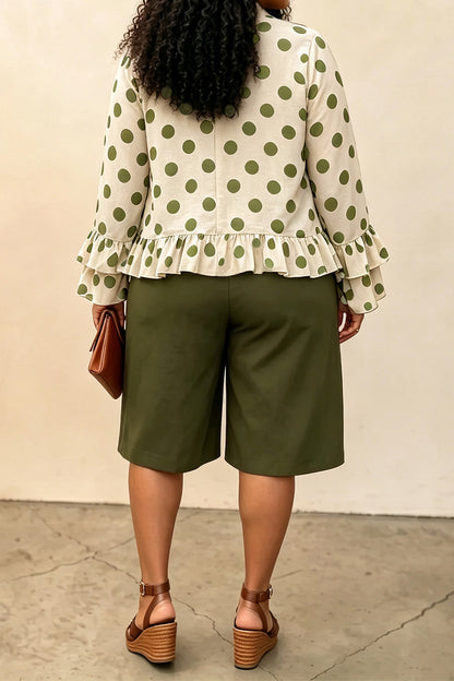 Plus Size Polka Dot Top & Capri Pants Set