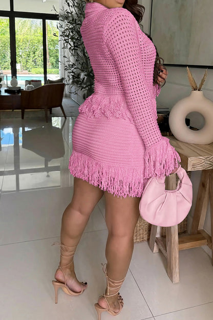 Knitted Fringe Skirt Set