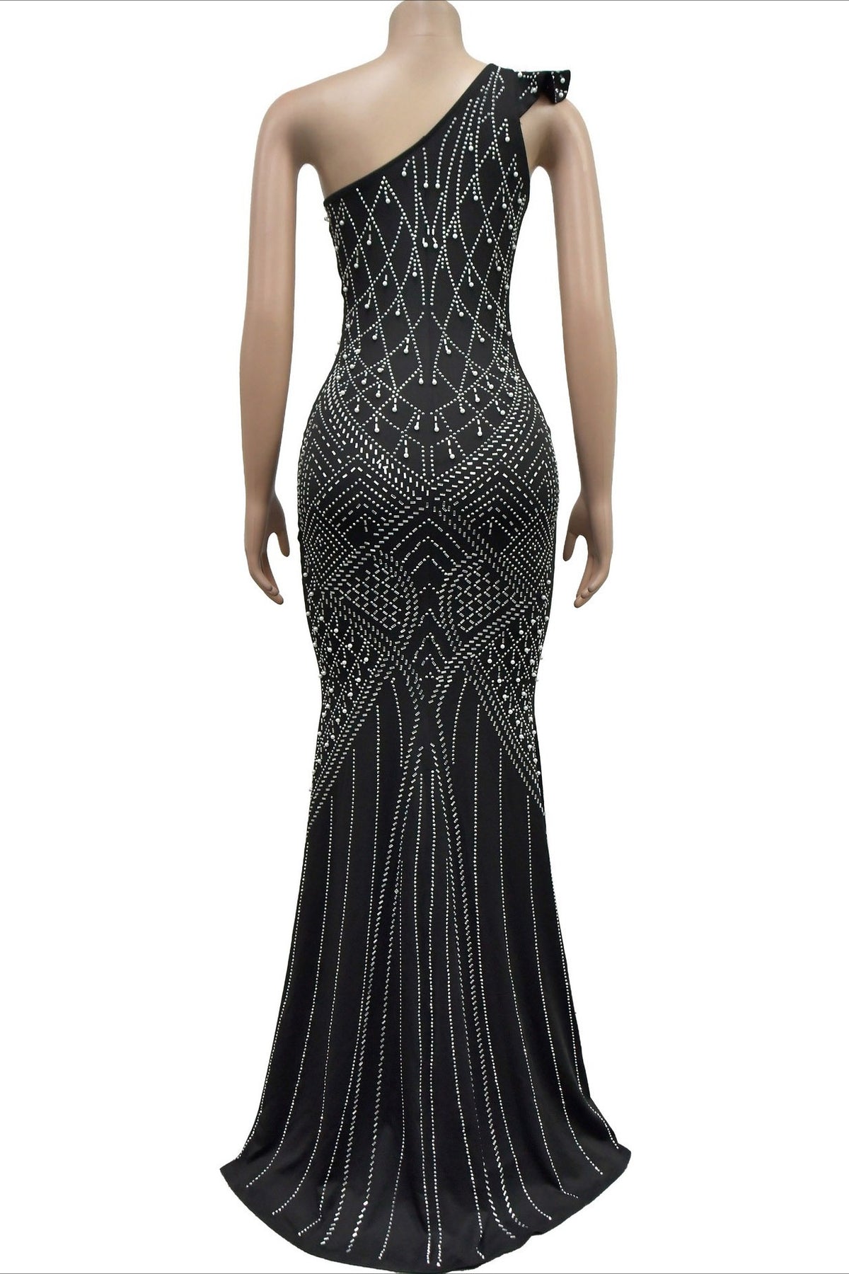 One-Shoulder Rhinestone Maxi Dress