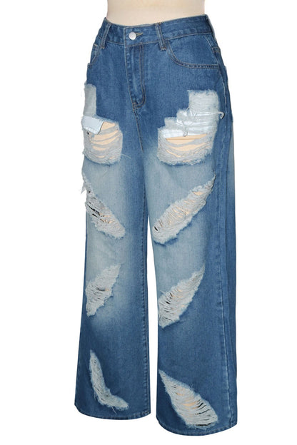 Distressed Wide-Leg Jeans