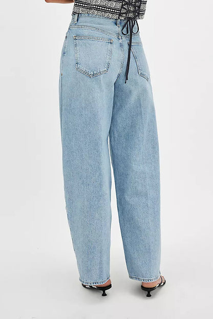 Washed Straight Leg Fashion Street Style Jeans