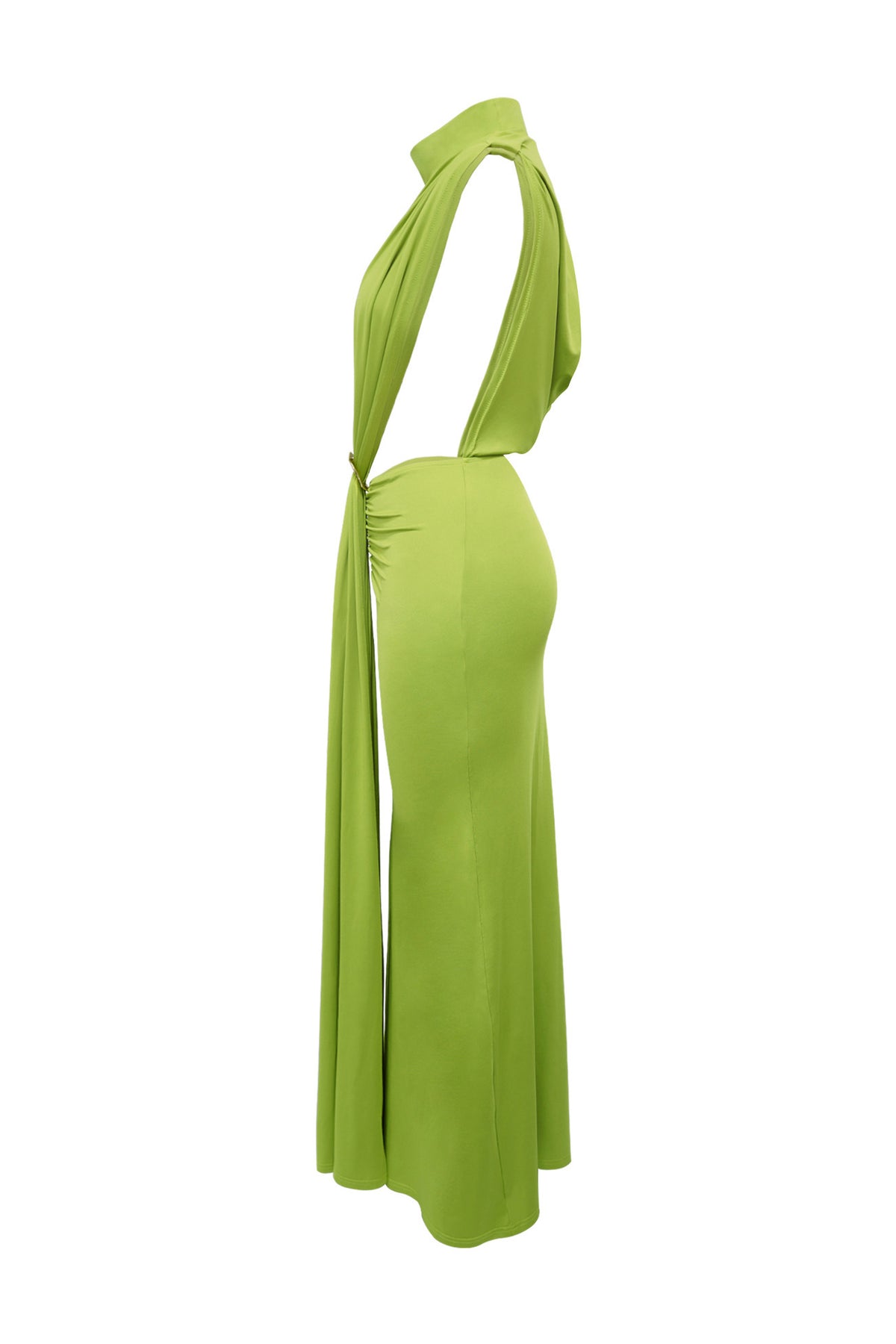 Mock Neck Cutout Ruched Maxi Dress