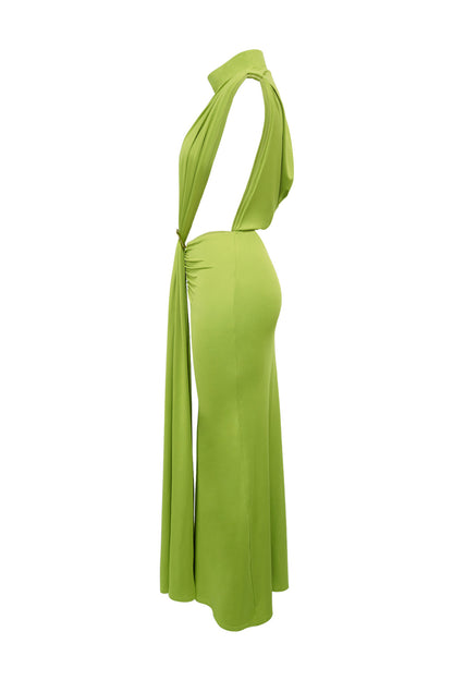 Mock Neck Cutout Ruched Maxi Dress