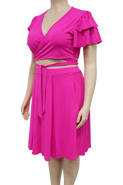 Plus Size Ruffle Tie Front Skirt Set