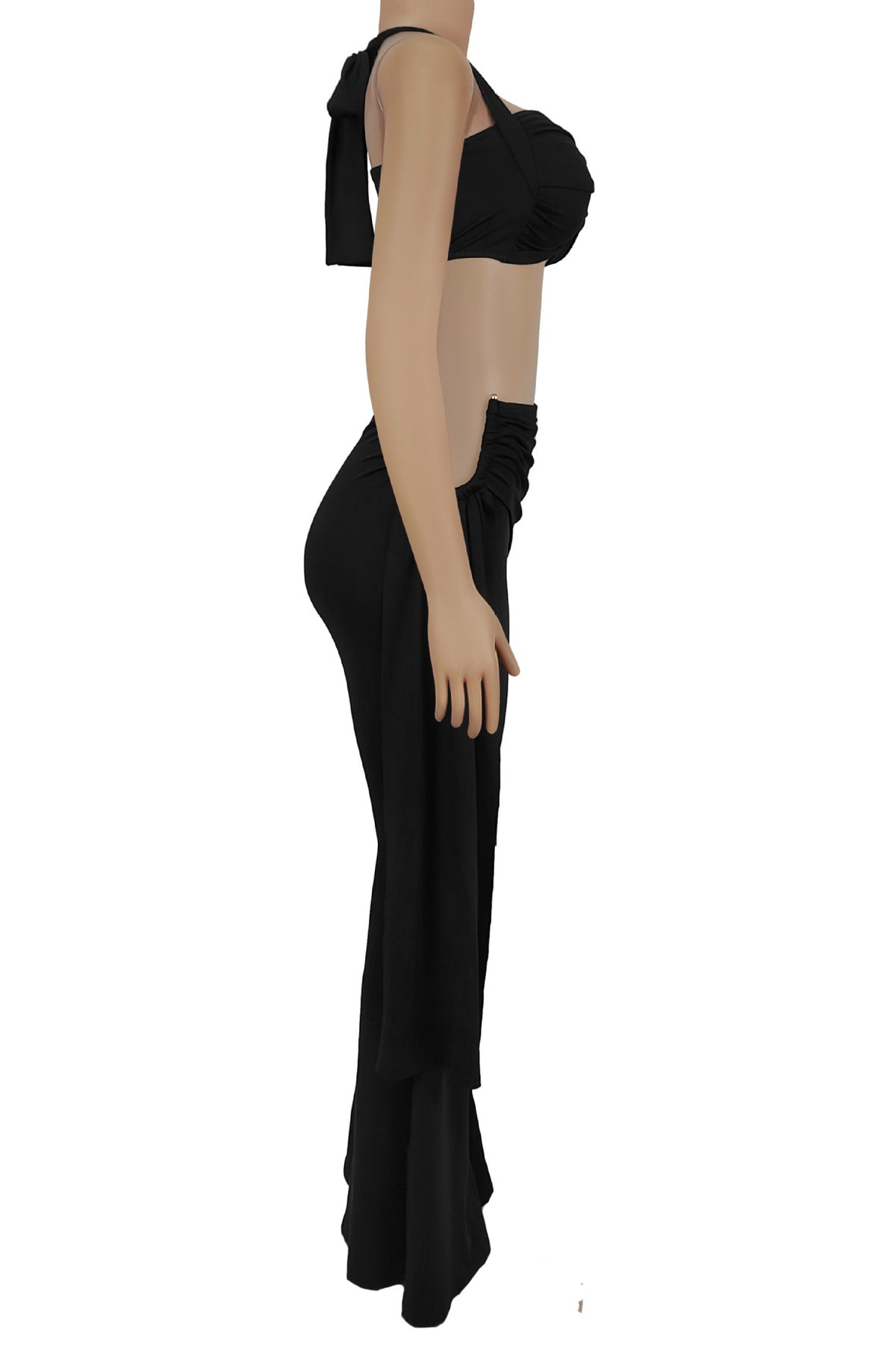 Twist-Front Halter Top & Drape Flare Pant Set