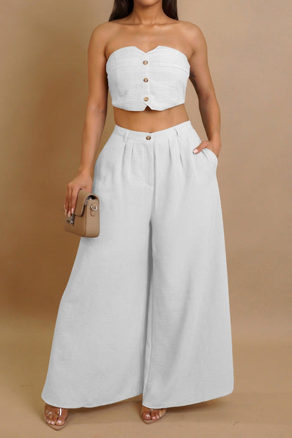 Stretch Tube Top Vest and Wide Leg Pants Set