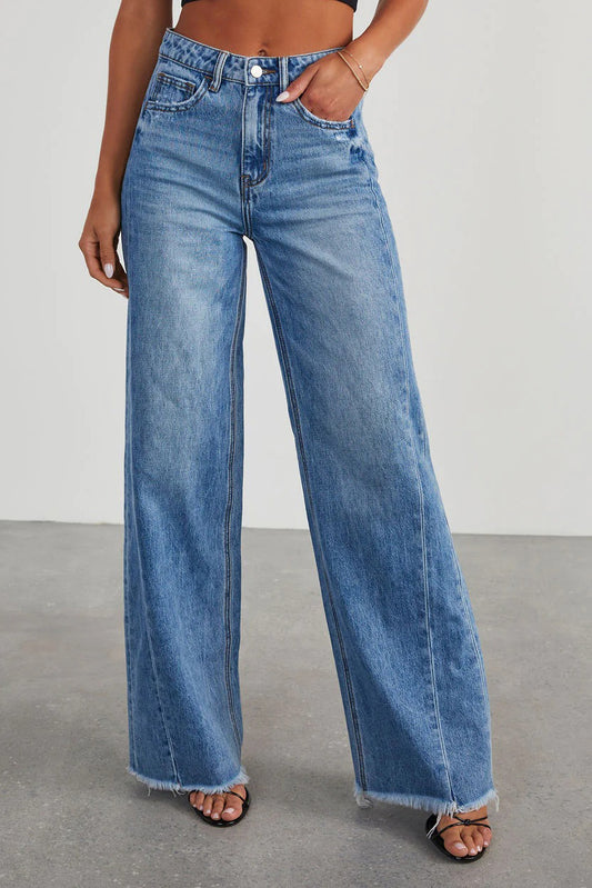 Raw Hem Wide Leg Jeans