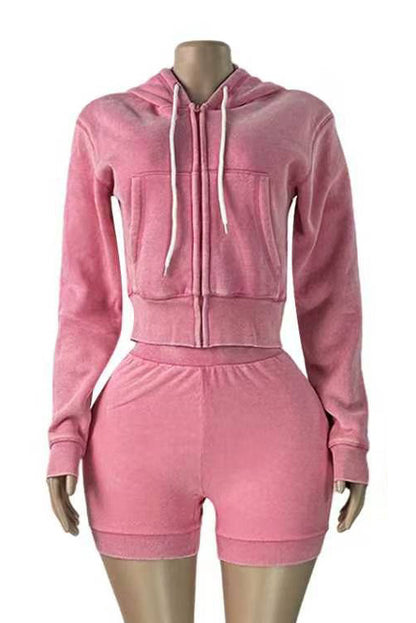 Mineral Wash Zip Hoodie & Shorts Set