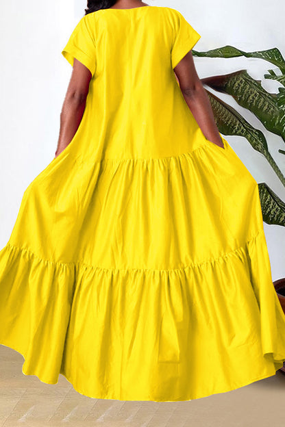 V-Neck Tiered Flowy Smock Maxi Dress