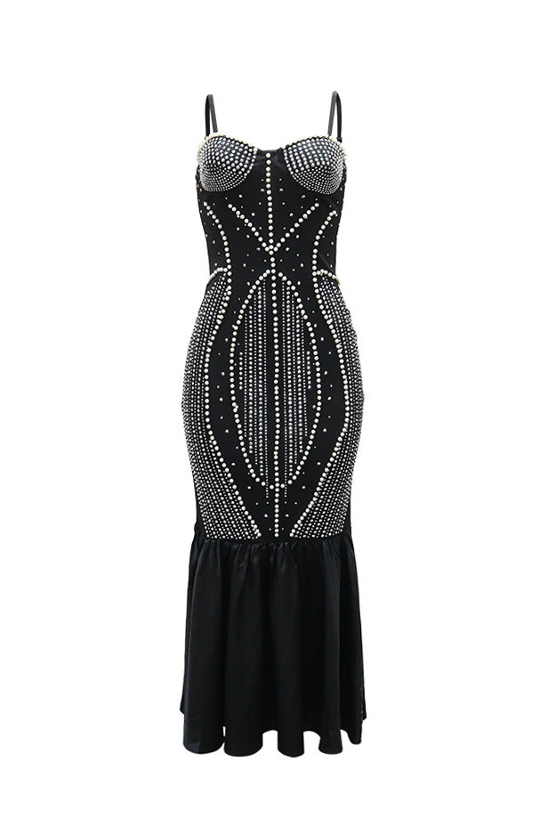 Pearl Embellished Mermaid Midi Dress