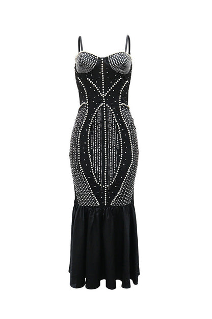 Pearl Embellished Mermaid Midi Dress