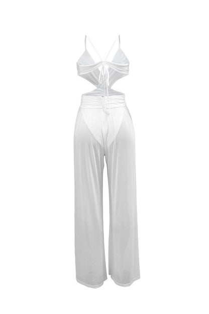 V-Neck Backless Sheer Jumpsuit