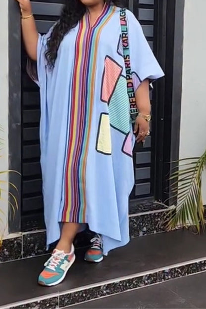 Plus Size Printed V Neck Maxi Dress