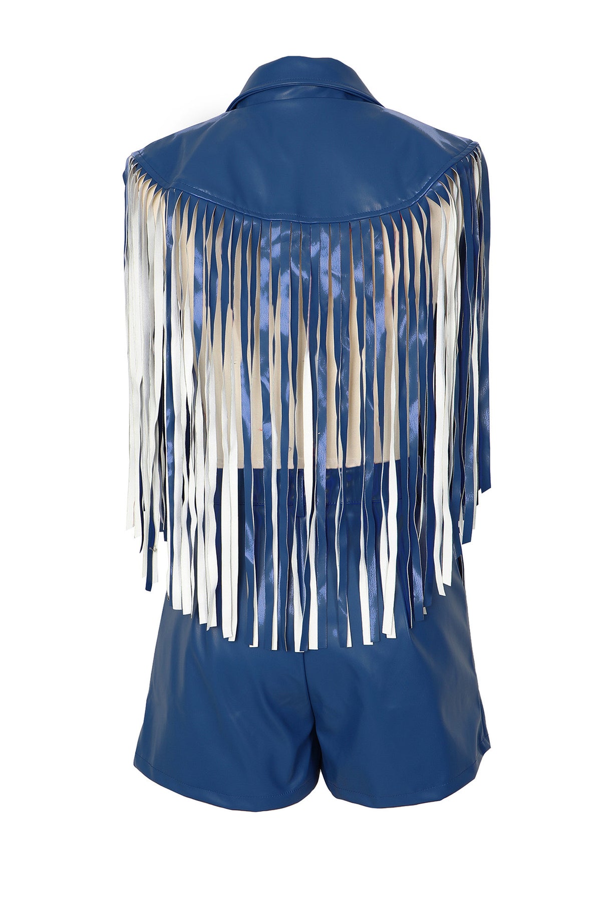 Fringed Faux-Leather Blazer & Shorts 2-Piece Set