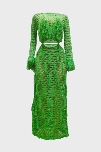 Fringe Knitting Hollow Long Dress