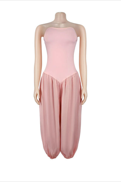Strapless Sweetheart Pleated Balloon Jumpsuit