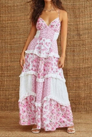 Elegant Patchwork Floral Maxi Dress