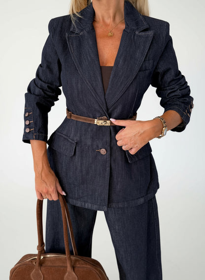 Single-Breasted Tailored Denim Blazer