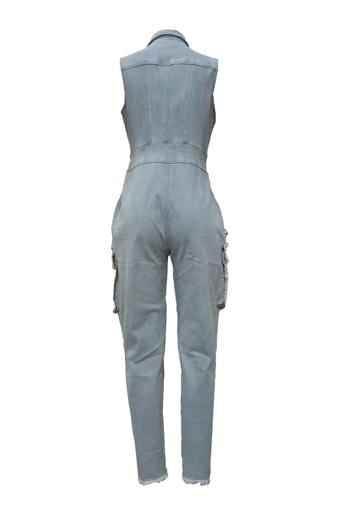 Sleeveless Tummy Control Zip Up Lapel Jumpsuit