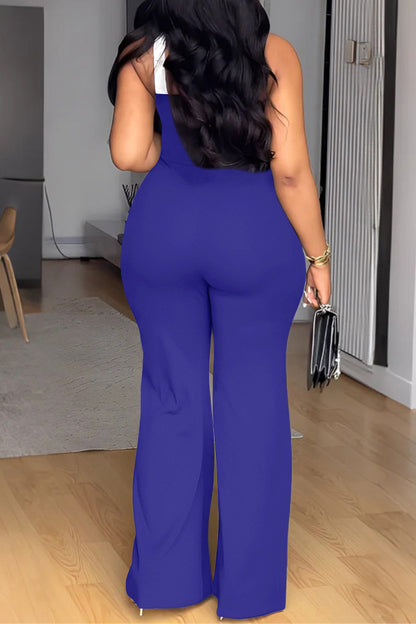 Color Block Cross Strap Wide Leg Jumpsuit