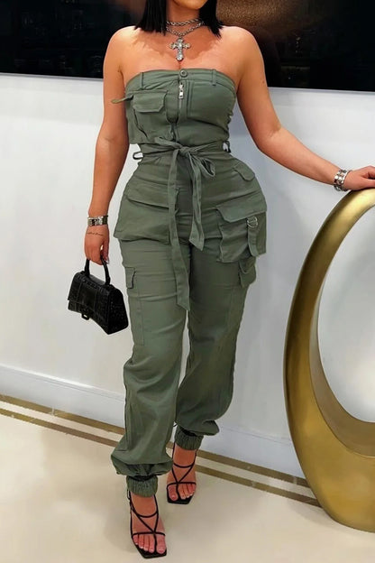 Strapless Utility Jumpsuit with Pockets