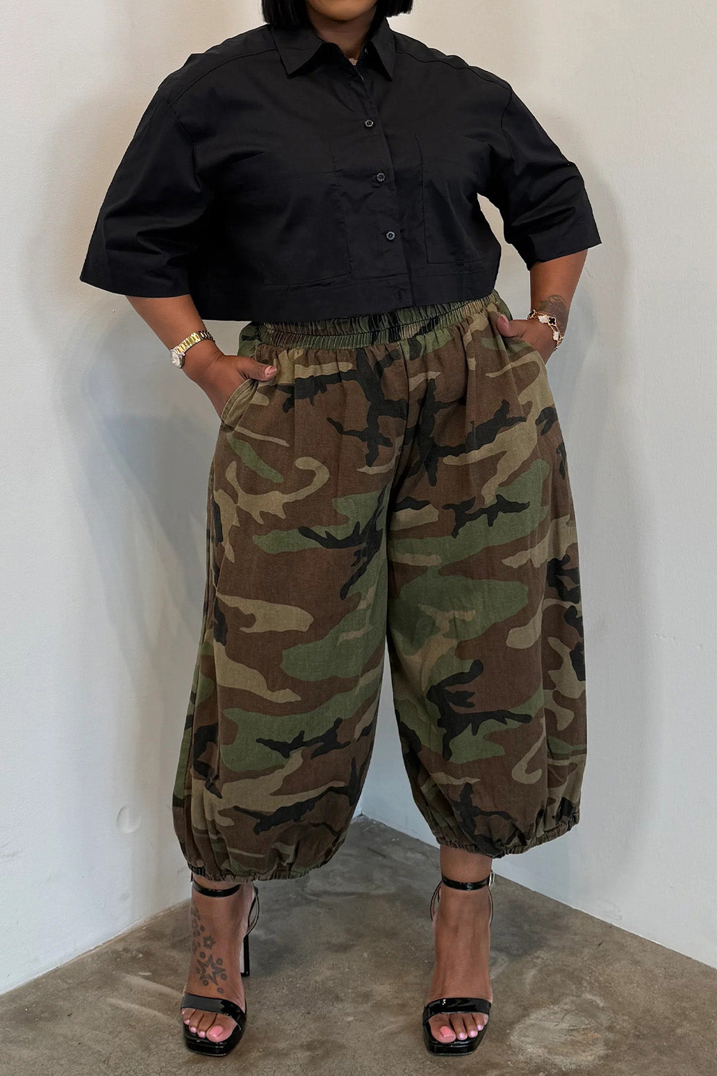 Plus Size Cropped Parachute Pants